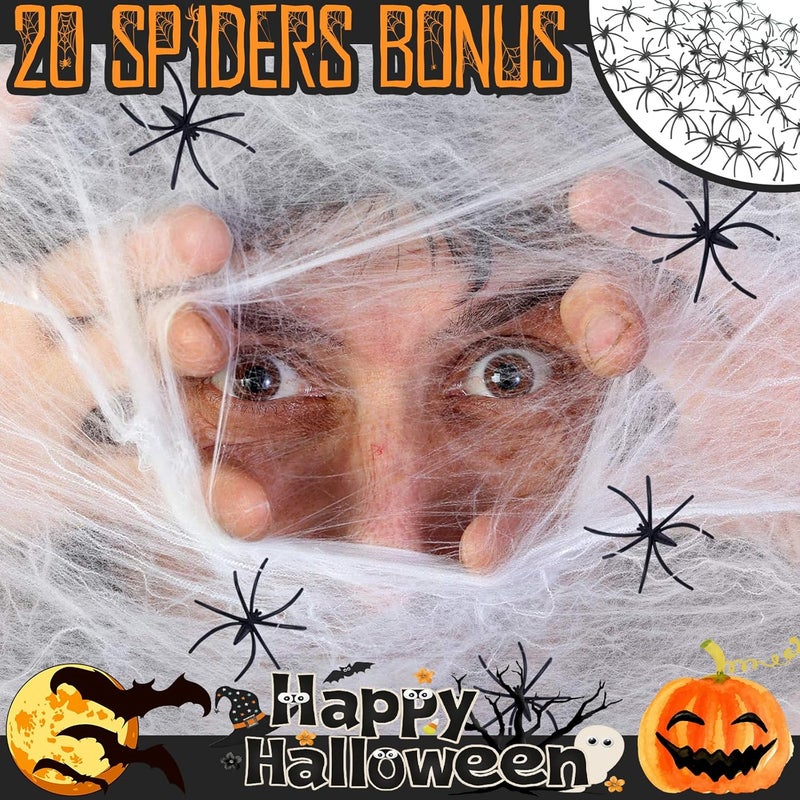Midsea 500 sqft Spider Web Halloween Decorations with 20 Fake Spiders, Super Stretch Spider Webs for Halloween Decor Indoor & Outdoor, Party Supplies Garage Door Decorations - Image 2
